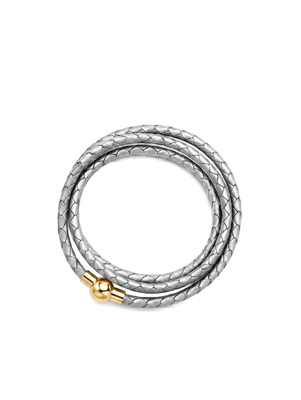 Linx Triple Wrap Silver Leather Braided Cord Bracelet Gold Magnetic Clasp